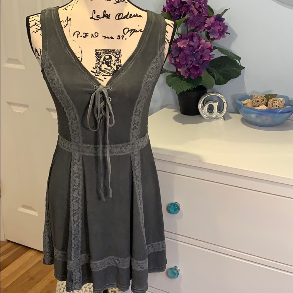 POL Smokey Charcoal Sleeveless Lace Up Mini Dress NEW! - Picture 2 of 6